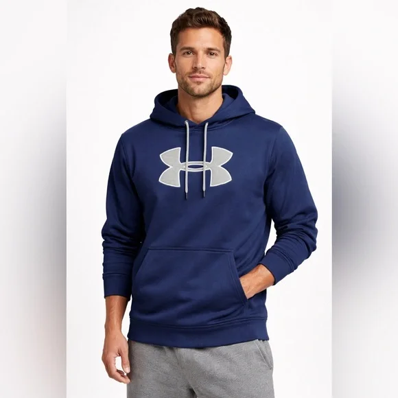 Under Armour Navy Blue Hoodie Pullover Logo XL Loose Fit - Picture 2 of 9
